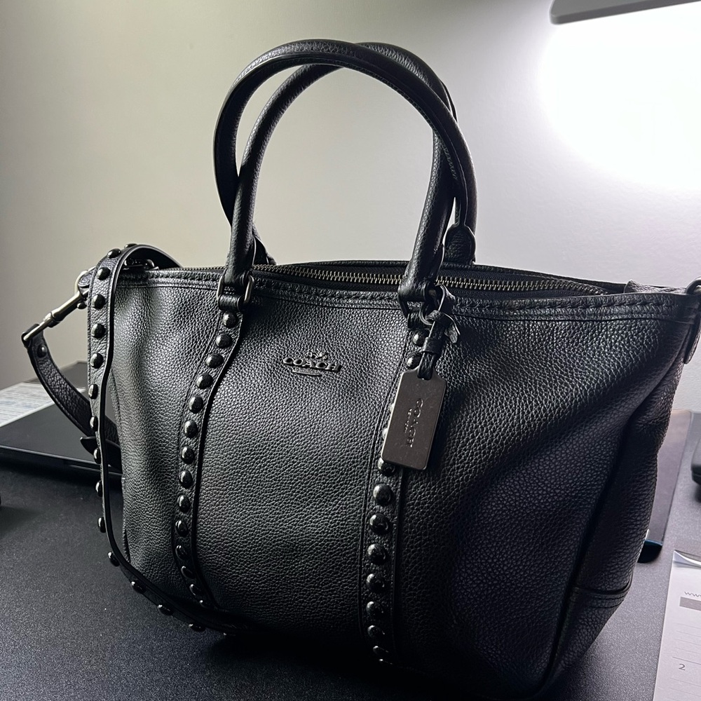 Coach Black Satchel with Silver Studs